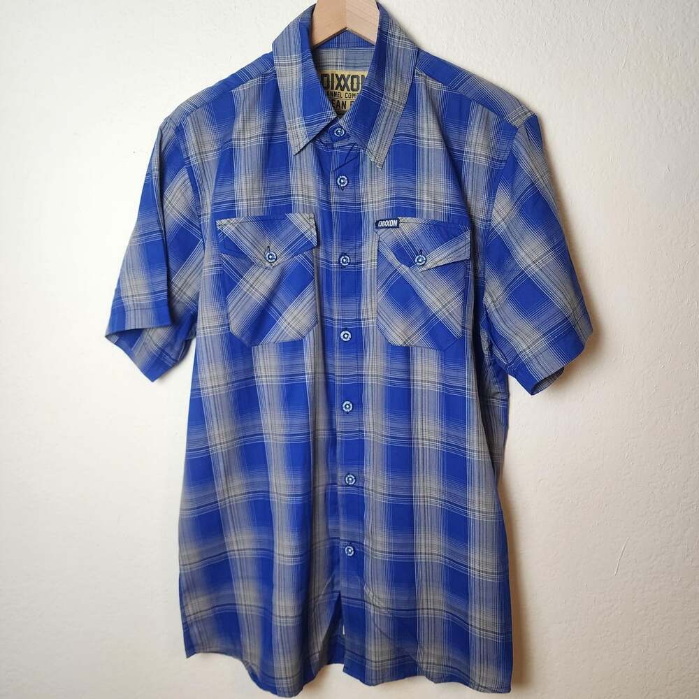 Dixxon Ocean Blvd Shirt Mens Medium Blue Plaid Short Sleeve Button Up Casual